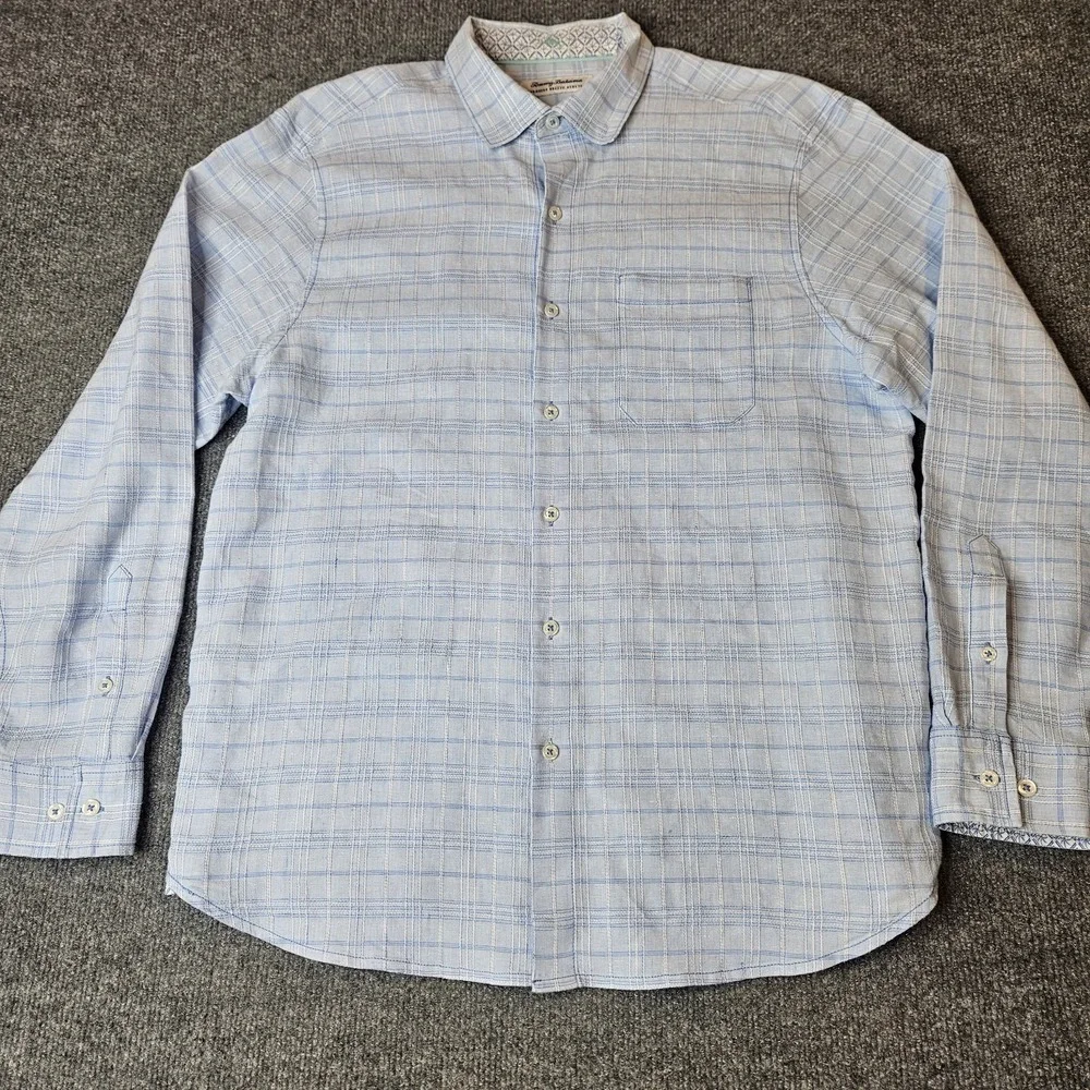 Tommy Bahama Mens Barbados Breeze Stretch Linen Blend L/S Shirt Size Large Blue